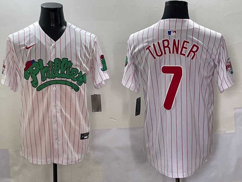 Men Philadelphia Phillies #7 Turner Stripe Red Four generations Joint Name 2025 Nike MLB Jersey style 1->philadelphia phillies->MLB Jersey